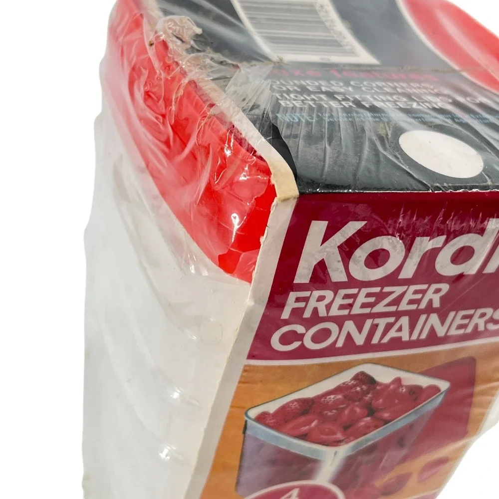 Vintage Kordite Freezer Containers 1.5 Pint Set of 4 Red Lids 1978 New Sealed